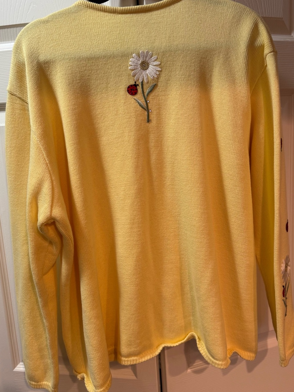 Vintage Style Yellow Cardigan 3X Daisy Ladybug Embroidered Cottagecore Plus Size - Picture 5 of 7